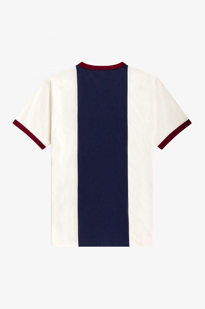 White Fred Perry Central Stripe Men's T Shirts | PH 1636KORI